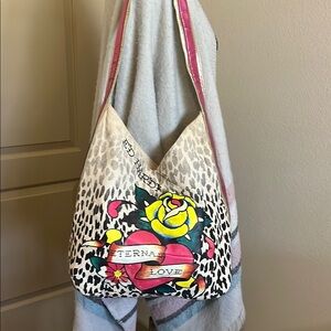 Authentic Ed Hardy Eternal Love Leopard Floral Hobo Tote Bag
